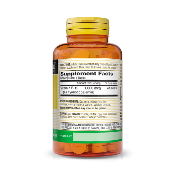 Mason Natural® Vitamin Supplement Vitamin B12 1,000 mcg Strength Tablet 100 per Bottle (853039_BT) 1/BT