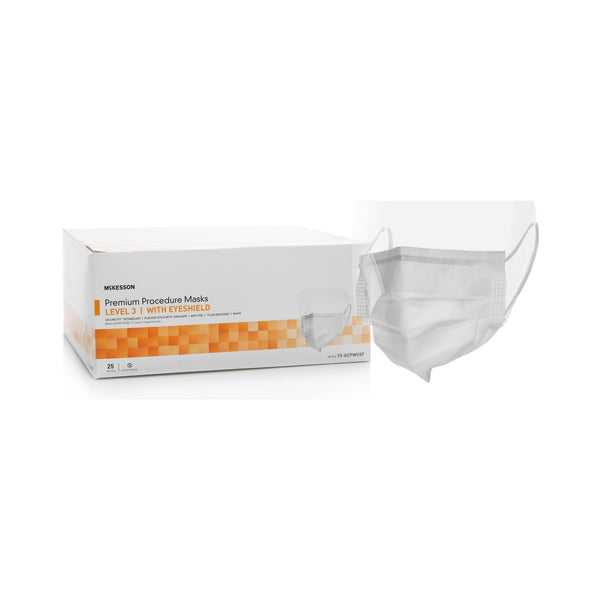 McKesson Procedure Mask with Eye Shield Anti-fog Strip ASTM Level 3 Earloops One Size Fits Most (1106633_CS) 100/CS