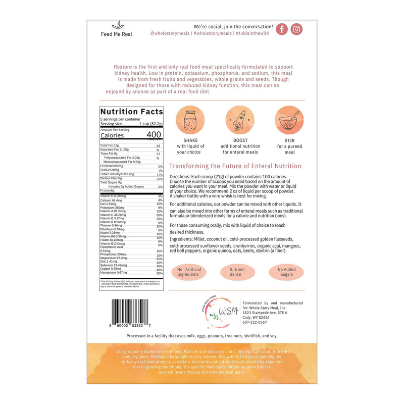 Restore Renal Support Oral Supplement Unflavored Powder 16 oz. Pouch (1223930_EA) 1/EA