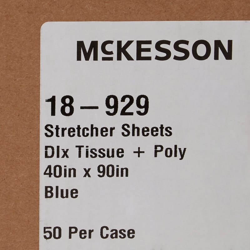 McKesson Stretcher Sheet Flat 40 W X 90 L Inch Blue 50% Cellulose Tissue / 50% Polyethylene Film Disposable (147847_CS) 50/CS