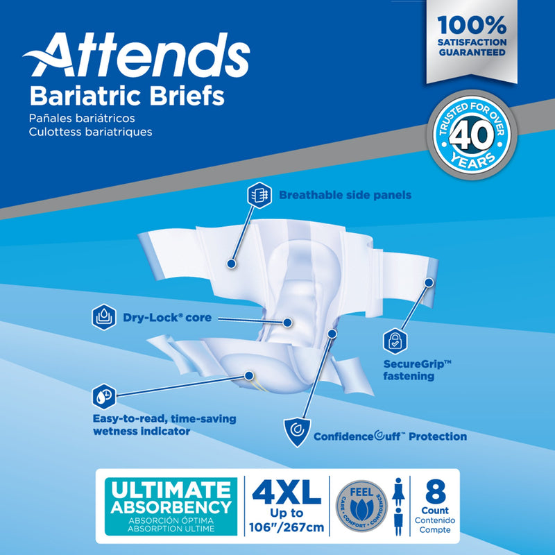 Attends® Bariatric Unisex Adult Incontinence Brief 4X-Large Disposable Heavy Absorbency (955308_BG) 8/BG