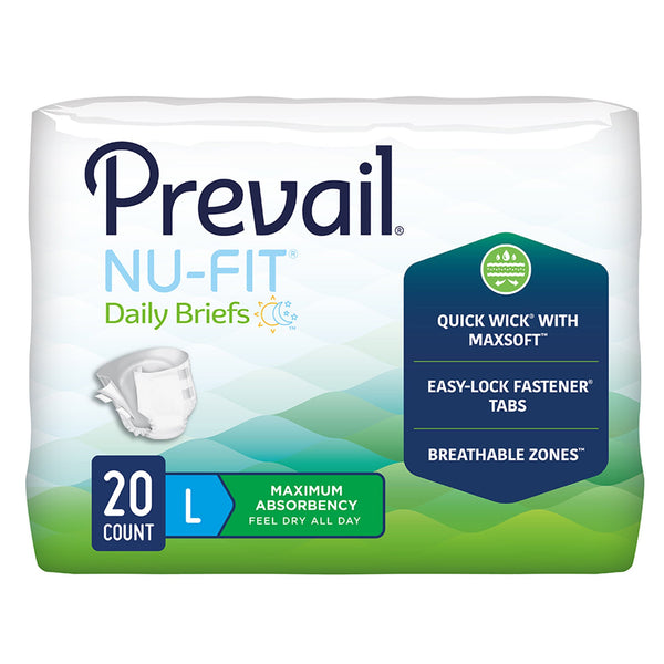 Prevail® Nu-Fit® Unisex Adult Incontinence Brief Large Disposable Heavy Absorbency (1261577_CS) 80/CS