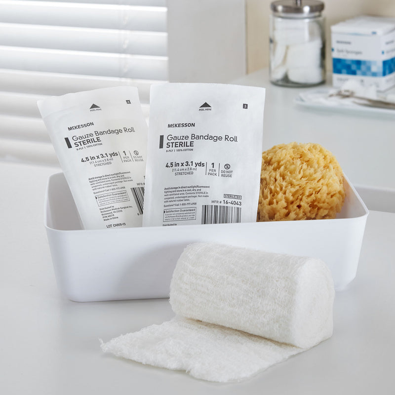 McKesson Fluff Bandage Roll 4-1/2 Inch X 3-1/10 Yard 8-Ply Sterile 1 per Pouch (1102426_CS) 100/CS