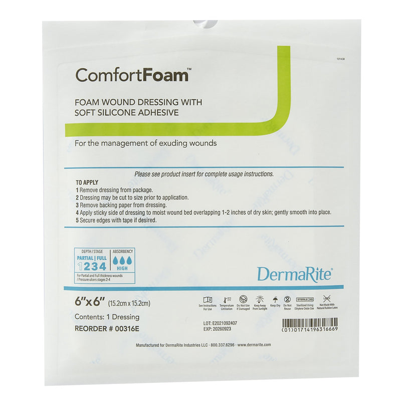 ComfortFoam™ Foam Dressing 6 X 6 Inch Without Border Film Backing Silicone Face Square Sterile (835614_BX) 10/BX