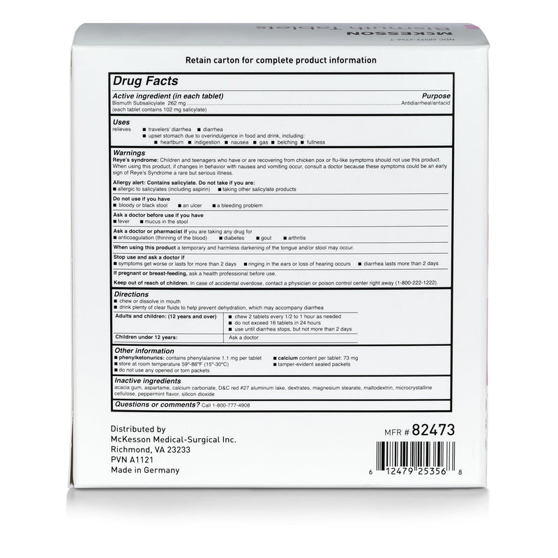 McKesson Brand Anti-Diarrheal 262 mg Strength Tablet 100 per Box (1111737_BX) 100/BX
