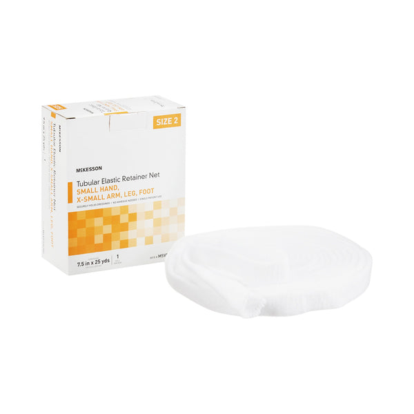 McKesson Elastic Net Retainer Dressing Tubular Elastic 7-1/2 Inch X 25 Yard (19.1 cm X 22.9 m) Size 2 White Small Hand / X-Small Arm / Leg / Foot NonSterile (1113346_CS) 10/CS