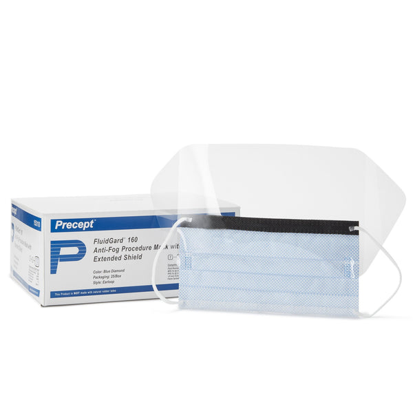 Precept® FluidGard® 160 Procedure Mask with Eye Shield Anti-fog Foam ASTM Level 3 Earloops One Size Fits Most (446811_BX) 25/BX