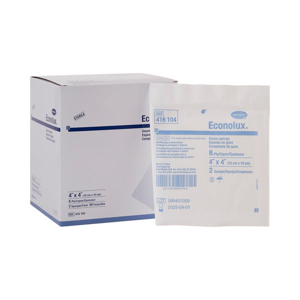 Econolux® Gauze Sponge 4 X 4 Inch 8-Ply Sterile 2 per Pack (575850_BX) 100/BX