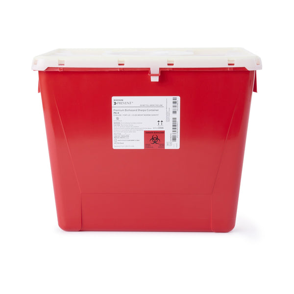 McKesson Prevent® Sharps Container Red Base 13-1/2 H X 17-3/10 W X 13 L Inch Vertical Entry 8 Gallon (854428_CS) 9/CS