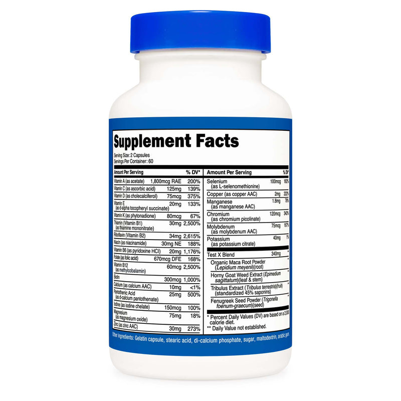 nutricost® Multivitamin For Men Dietary Supplement Vitamin A / C / D / E / K 1,800 mcg - 125 mg - 75 mcg - 20 mg - 80 mcg Strength Capsule 120 Per Bottle (1270268_BT) 1/BT