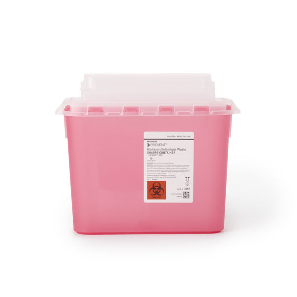 McKesson Prevent® Sharps Container Red Base 11 H X 12 W X 4-3/4 D Inch Horizontal Entry 1.35 Gallon (854862_CS) 20/CS