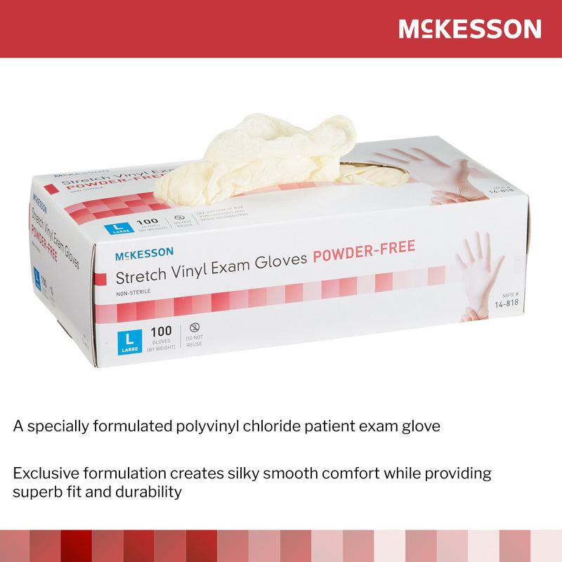 McKesson Exam Glove Large NonSterile Stretch Vinyl Standard Cuff Length Smooth Ivory Not Rated (409744_BX) 100/BX
