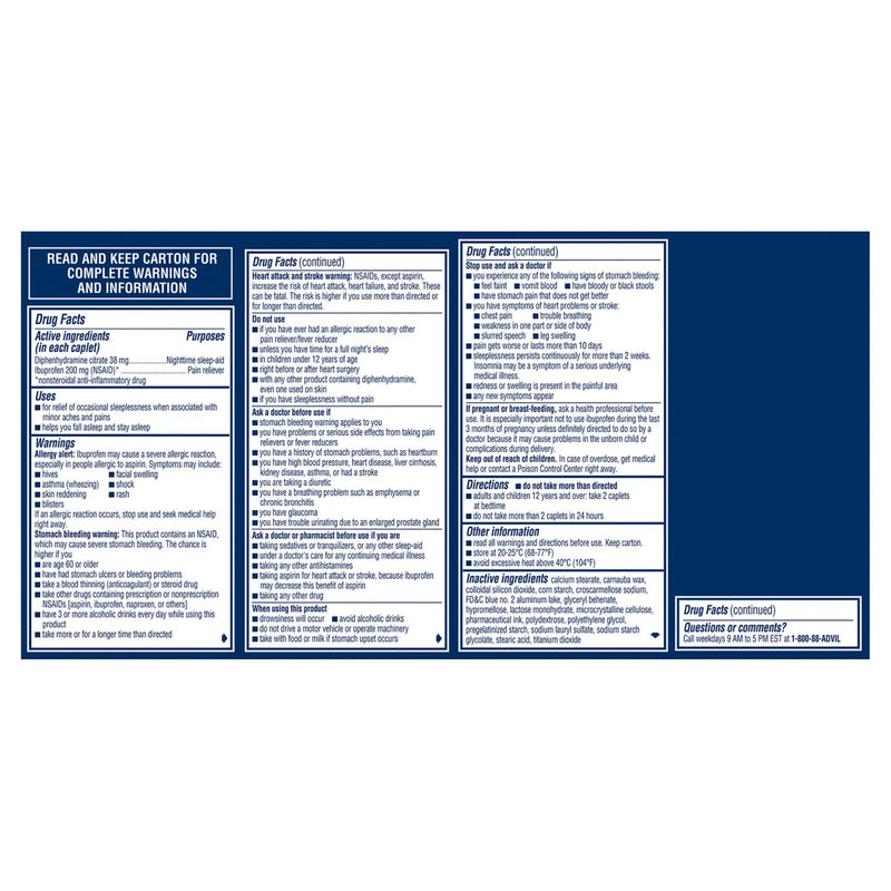 Advil® PM Night Time Pain Relief 200 mg - 38 mg Strength Ibuprofen Capsule (1230529_BT) 1/BT