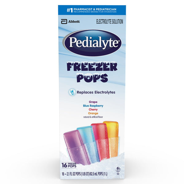 Pedialyte® Freezer Pops Oral Electrolyte Solution Grape / Blue Raspberry / Cherry / Orange Flavor 2.1 oz. Electrolyte (824154_BX) 16/BX