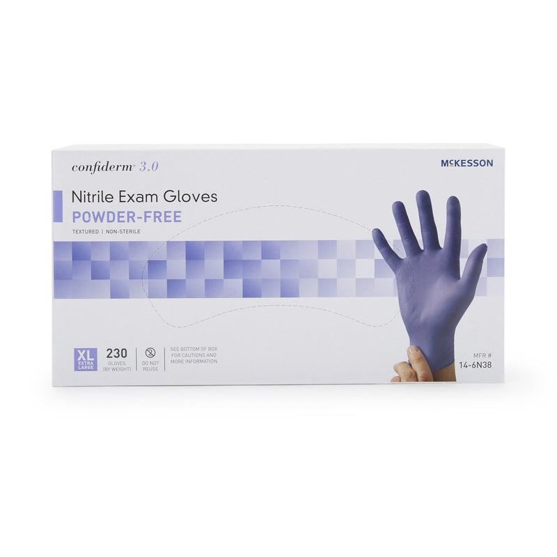 McKesson Confiderm® 3.0 Exam Glove X-Large NonSterile Nitrile Standard Cuff Length Textured Fingertips Blue Not Rated (957804_CS) 10/CS