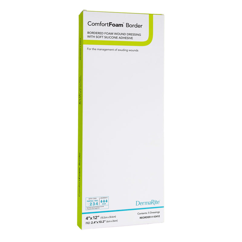 ComfortFoam™ Border Foam Dressing 4 X 12 Inch With Border Waterproof Backing Silicone Adhesive Rectangle Sterile (946495_BX) 5/BX