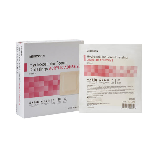 McKesson Foam Dressing 6 X 6 Inch With Border Film Backing Acrylic Adhesive Square Sterile (1138299_BX) 10/BX
