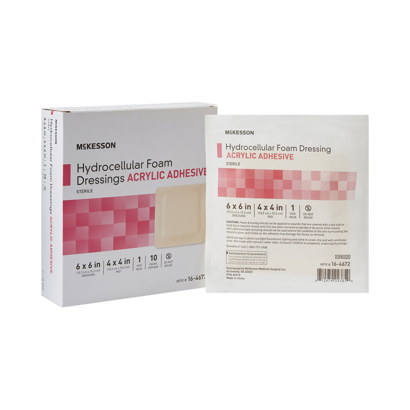 McKesson Foam Dressing 6 X 6 Inch With Border Film Backing Acrylic Adhesive Square Sterile (1138299_BX) 10/BX