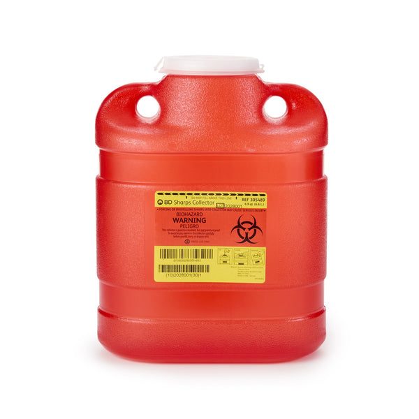 BD™ Sharps Container Red Base 11-1/2 H X 9-2/5 W X 5-3/10 D Inch Vertical Entry 1.725 Gallon (140599_EA) 1/EA