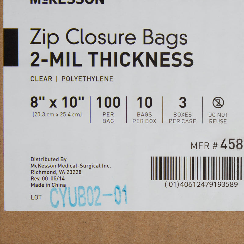 McKesson Reclosable Bag 8 X 10 Inch Polyethylene Clear Zipper Closure (854574_CS) 30/CS