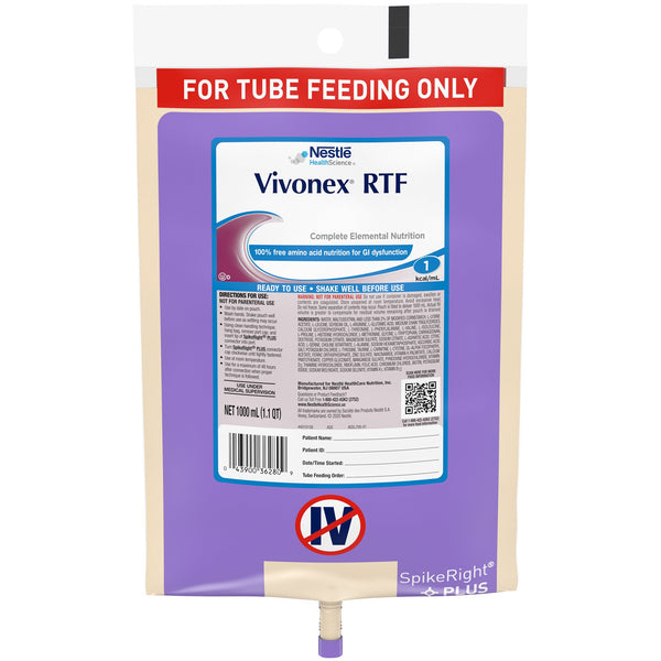Vivonex® RTF Tube Feeding Formula Unflavored Liquid 1000 mL Ready to Hang Prefilled Container (693724_EA) 1/EA