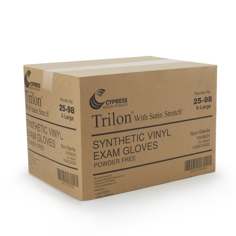 Trilon® Exam Glove X-Large NonSterile Vinyl Standard Cuff Length Smooth Clear Not Rated WITH PROP. 65 WARNING (287772_CS) 1000/CS