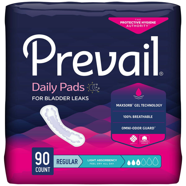 Prevail® Daily Pads Bladder Control Pad 9-1/4 Inch Length Light Absorbency Polymer Core One Size Fits Most (1129072_CS) 90/CS