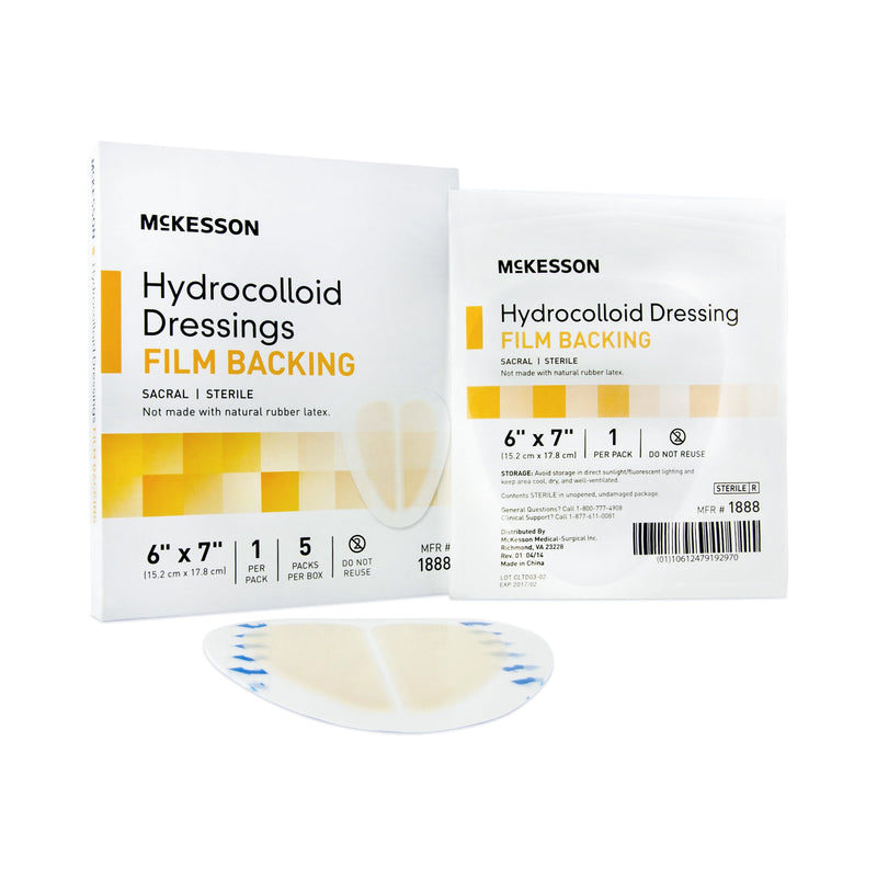 McKesson Hydrocolloid Dressing Waterproof Film Backing 6 X 7 Inch Sacral Hydrocolloid / Film (882993_CS) 80/CS