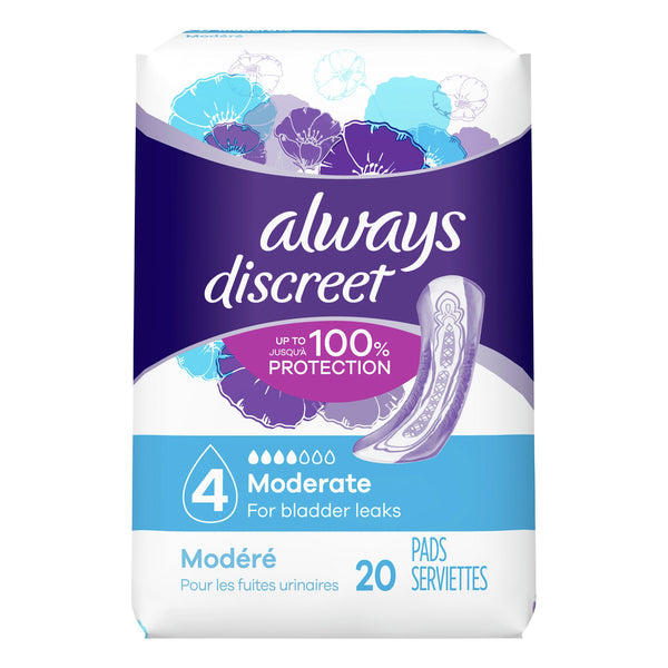 Always® Discreet Bladder Control Pad 12-1/2 Inch Length Moderate Absorbency RapidDry™ Core One Size Fits Most (1204598_CS) 60/CS