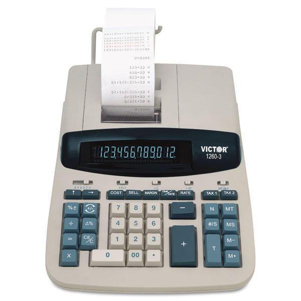 Victor® 1260-3 Two-Color Heavy-Duty Printing Calculator, Black/Red Print, 4.6 Lines/Sec (VCT12603)