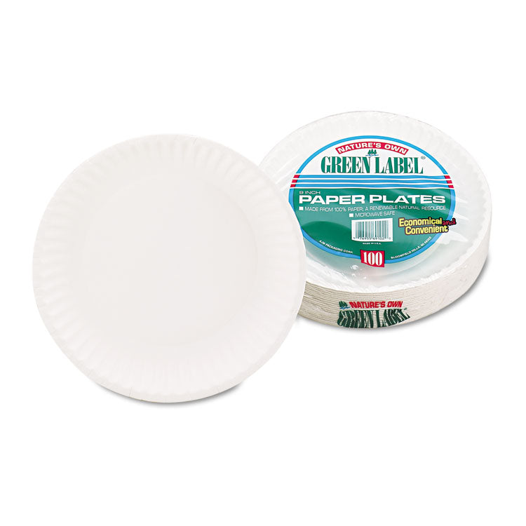 AJM Packaging Corporation White Paper Plates, 9" dia, 100/Pack (AJMPP9GREWHPK) Pack of 100