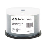 Verbatim® CD-R DataLifePlus Printable Recordable Disc, 700 MB/80 min, 52x, Spindle, Hub Printable, White, 50/Pack (VER94795)