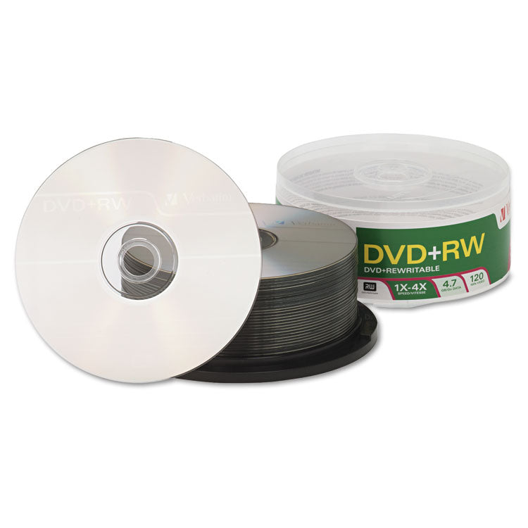Verbatim® DVD+RW Rewritable Disc, 4.7 GB, 4x, Spindle, Silver, 30/Pack (VER94834)