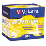 Verbatim® DVD+RW Rewritable Disc, 4.7 GB, 4x, Slim Jewel Case, Silver, 10/Pack (VER94839)