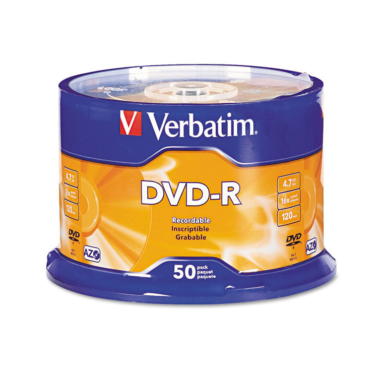 Verbatim® DVD-R Recordable Disc, 4.7 GB, 16x, Spindle, Silver, 50/Pack (VER95101)
