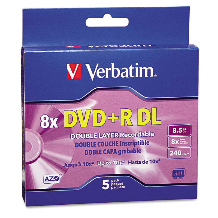 Verbatim® DVD+R Dual-Layer Recordable Disc, 8.5 GB, 8x, Jewel Case, Silver, 5/Pack (VER95311)