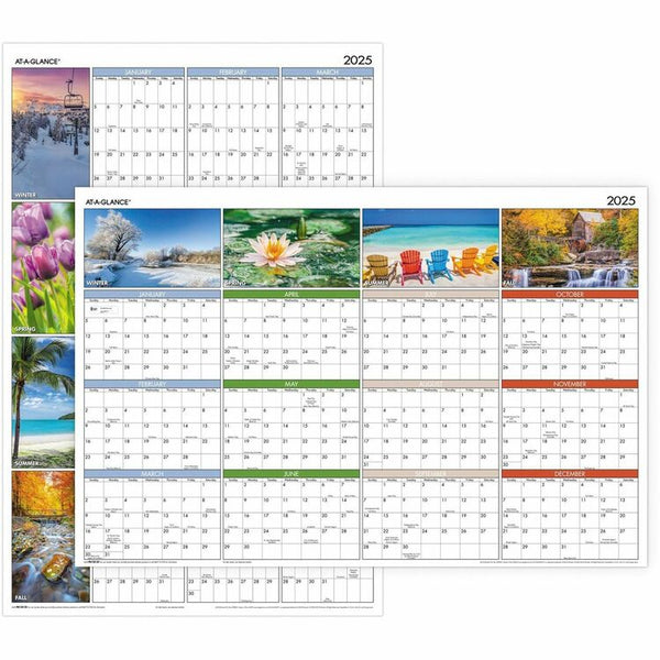 Vertical/Horizontal Erasable Wall Planner, Seasons in Bloom Photos, 24 x 36, White/Multicolor Sheets, 12-Month(Jan-Dec): 2025 (AAGPA133) Each