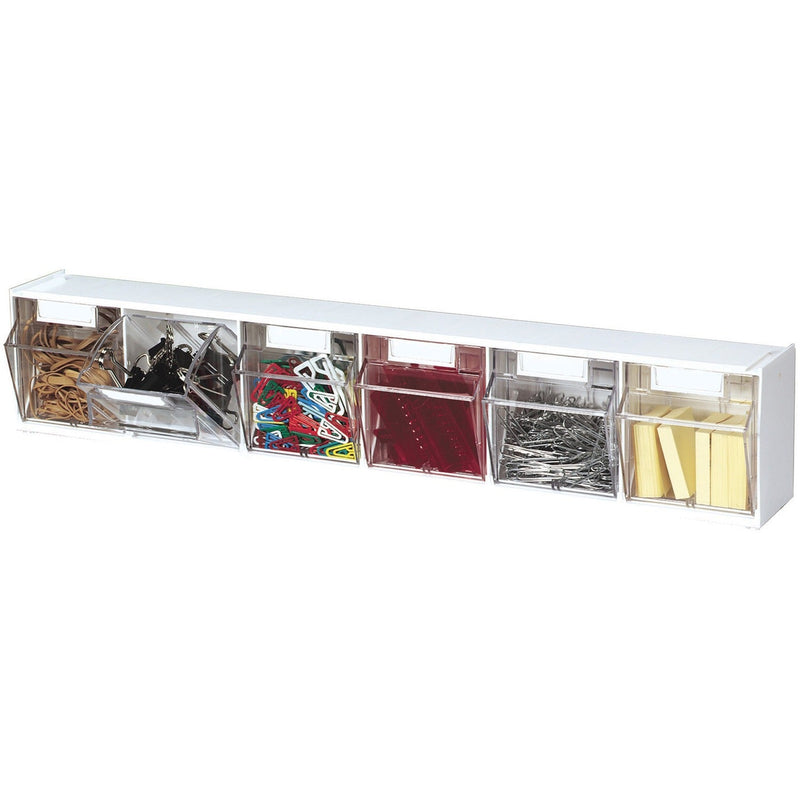 Deflecto Tilt Bins, Interlocking, 6 Bins, 23 5/8&quot; x 3 5/8&quot; x 4 1/2&quot; White (DEF20603OP) Each