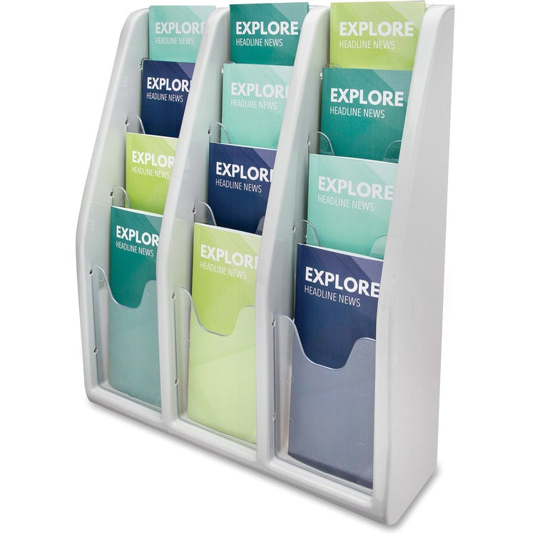 Deflecto Multi Tiered Leaflet Holder, 12 Pockets, 15 3/4w x 5d x 19 3/4h, Gray Plastic (DEF52809) Each