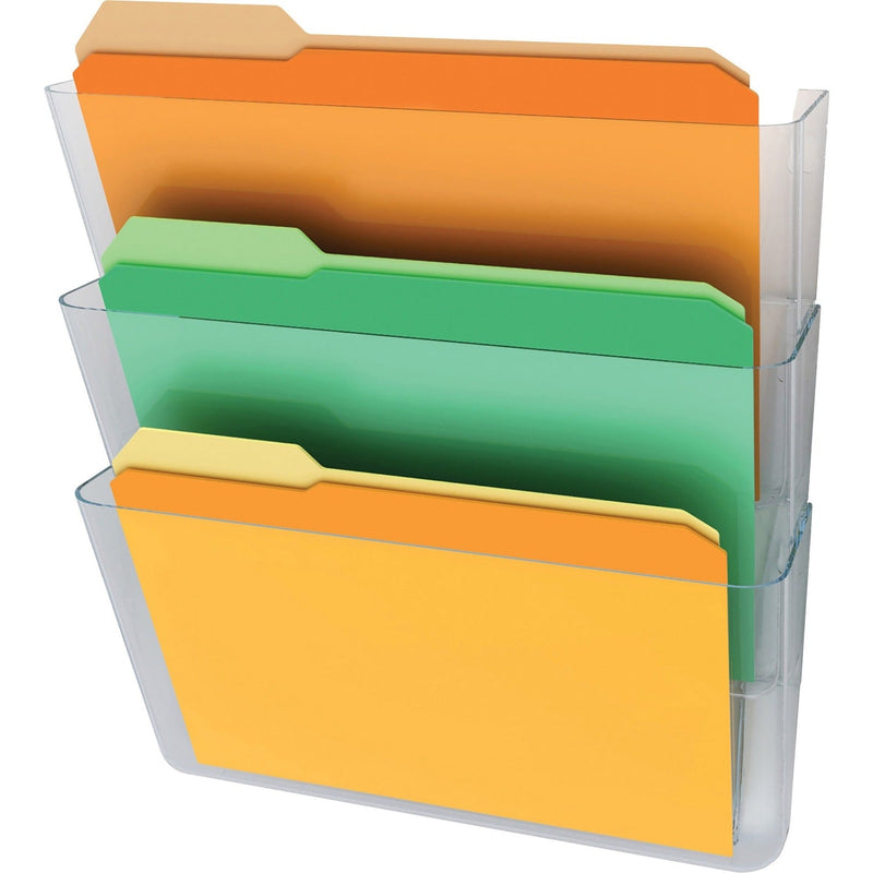 Deflecto Stackable Wall Pockets, 3 Compartments, 13&quot;x4&quot;x14&quot;, Clear (DEF73601RT) Set of 3