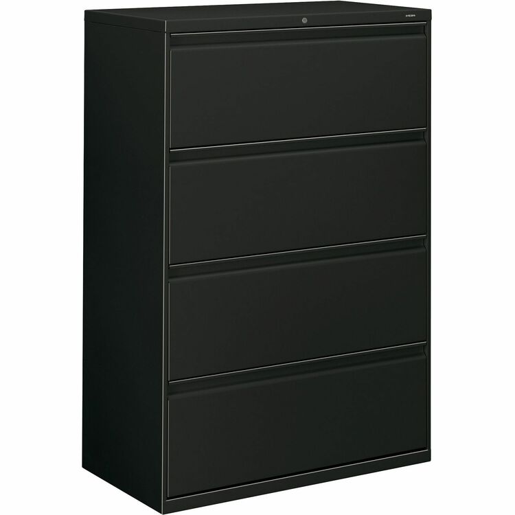 HON Locking 4 Drawer Metal Lateral File Cabinet, 36"x19.25"x53.25", Black (HON884LP)