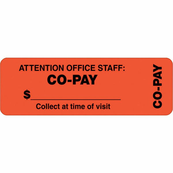 Tabbies Co Pay Labels, 3&quot;x1&quot;, Orange (TAB40566)