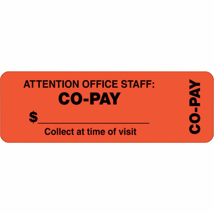 Tabbies Co Pay Labels, 3&quot;x1&quot;, Orange (TAB40566) Roll of 500