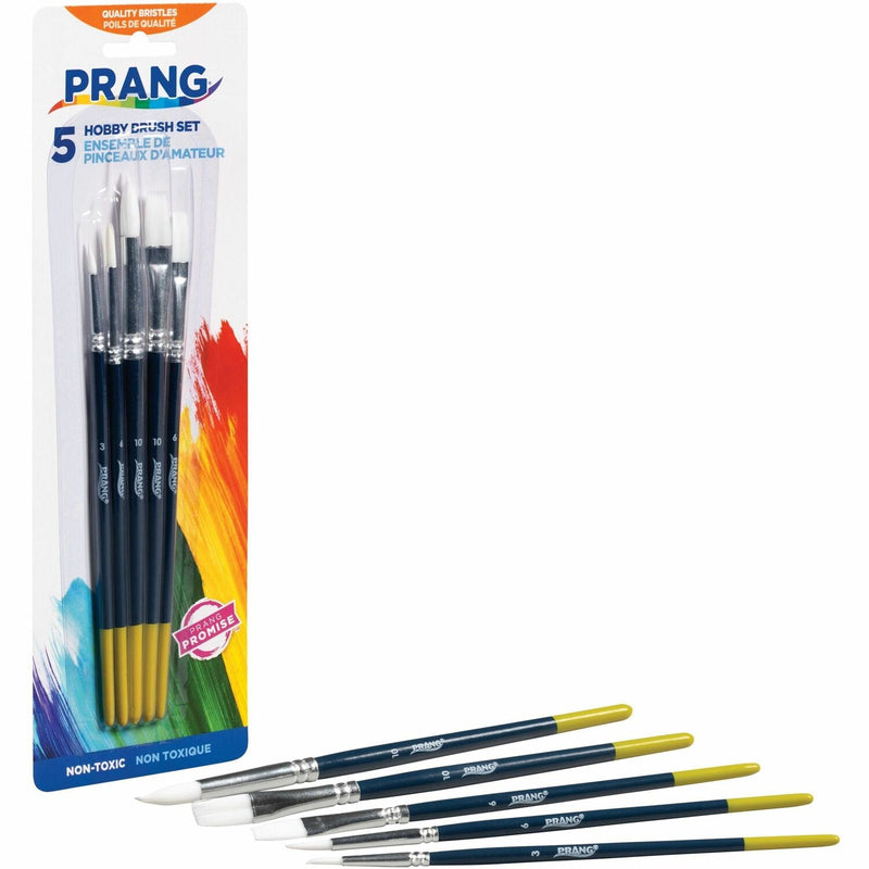 Prang Hobby Five-Brush Set, Assorted Sizes, Natural Hair, Flat; Round, 5/Set (DIX94005) Set of 5