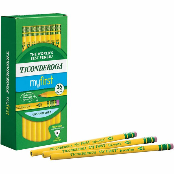Ticonderoga No 2 Pencil,Triangular Shape,Beginner W/Eraser,36/BX (DIX13082) Box of 36