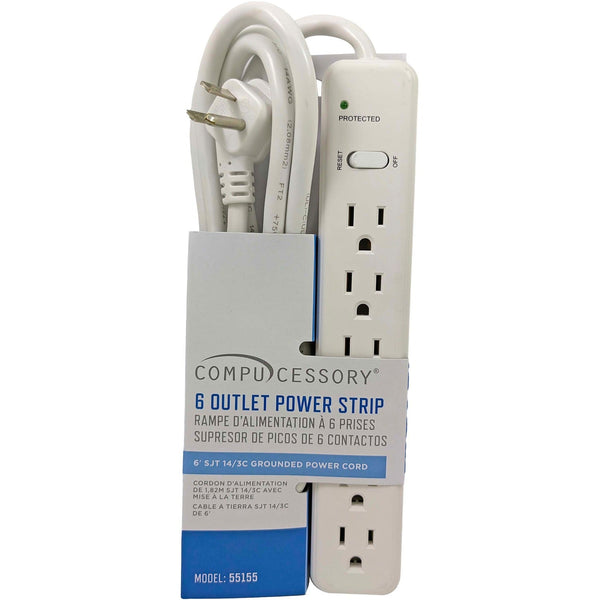 Compucessory 55155 6 Outlet Power Strip, Built in Circuit Breaker, 6&quot; Cord (CCS55155) Each