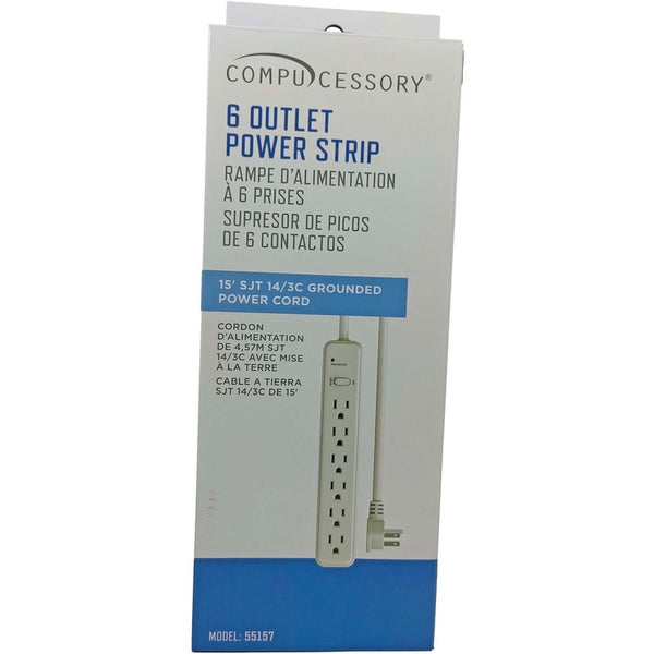 Compucessory 55157 6 Outlet Power Strip, Built in Circuit Breaker, 15' Cord (CCS55157) Each