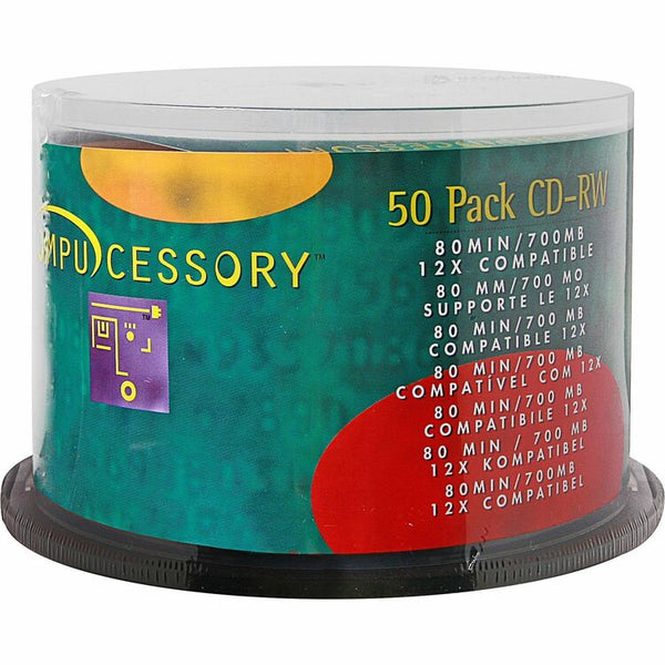 Compucessory CD-RW, Branded Surface, 700MB/80 Minute Cap, 12X Speed, 50/Pack (CCS72102) Pack of 50