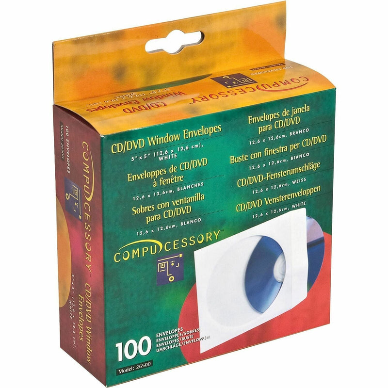Compucessory 26500 White CD/DVD Window Envelopes, 5&quot; x 5&quot; (CCS26500) Box of 100