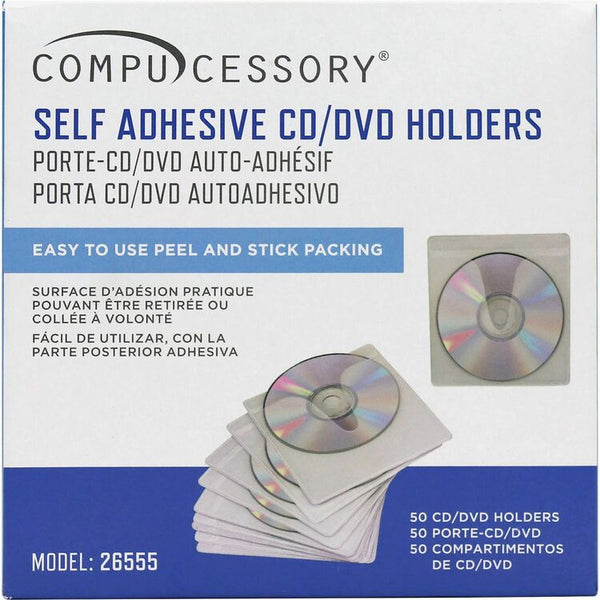 Compucessory 26555 Self Adhesive Poly CD/DVD Holders (CCS26555) Pack of 50